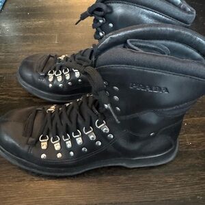 Prada Black Leather Hiking Boots